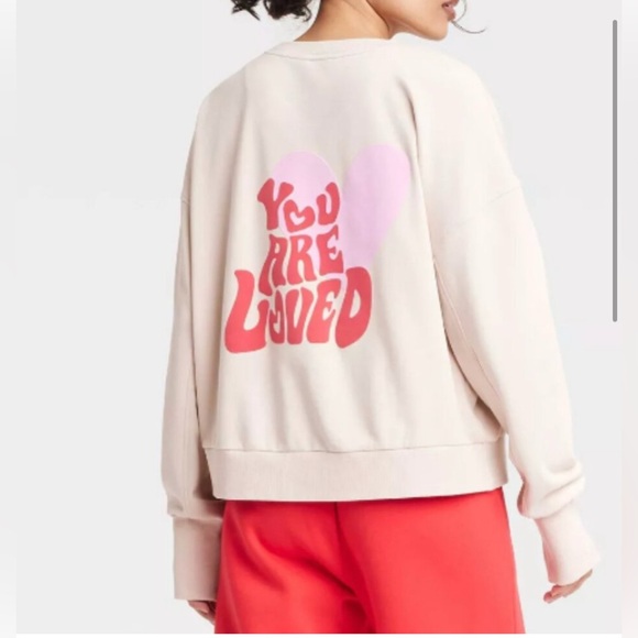 Women’s Graphic French Terry
Crewneck Sweatshirt - JoyLab™ Cream 
Size large. - Picture 3 of 6